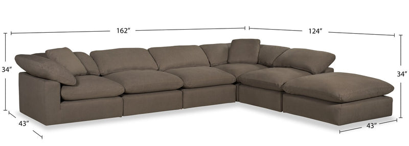Eclipse Modular 6-Piece Linen-Look Fabric Pit Sofa Sectional with Reversible Feather Down Cushions - Slate Grey