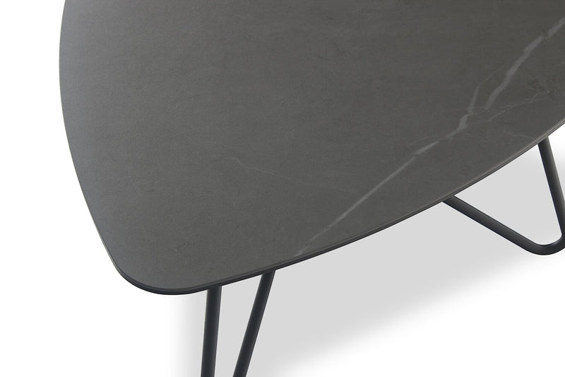 Hamilton 22\" Modern Triangular 3-Pack Nesting Tables - Grey Marble Look Top with Black Metal Legs