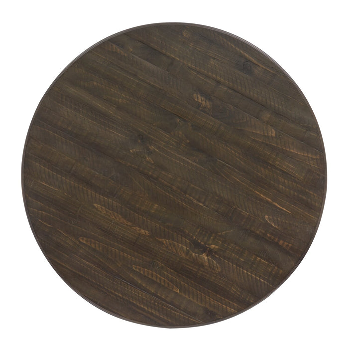 Bellamy 40\" Traditional Round Coffee Table - Dark Brown Pine with Scroll Design Wood Base