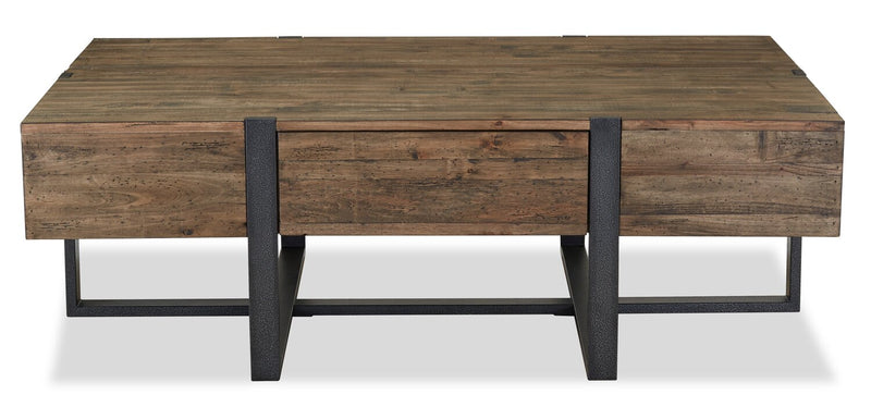 Manchester 54\" Rustic Coffee Table with Storage - Brown Wood with Iron Base