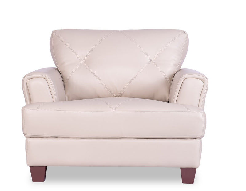 Chateau d'Ax Vita 44\" 100% Genuine Leather Chair with Diamond Pattern Stitching and Wood Legs - Smoke White