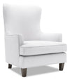 Made in Canada Sofa Lab Customizable Wingback 32\" Linen-Look Fabric Accent Chair - Pax Ice White 