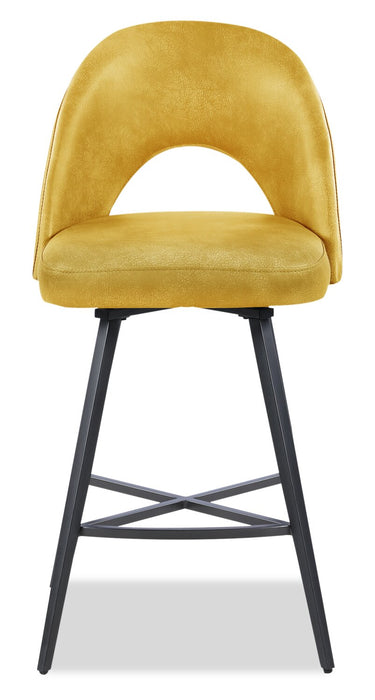 Kort & Co. Bay Counter-Height Stool with Swivel Seat & Vegan Leather Fabric, 25.5\"H, Metal - Mustard