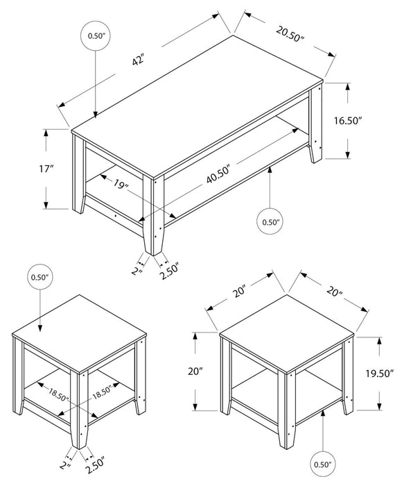Lincoln 42\" Traditional 3-Pack Coffee + 2 End Tables with Shelf - Grey 