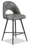 Kort & Co. Bay Counter-Height Stool with Swivel Seat & Vegan Leather Fabric, 25.5\"H, Metal - Grey