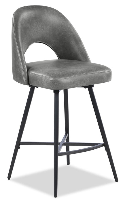 Kort & Co. Bay Counter-Height Stool with Swivel Seat & Vegan Leather Fabric, 25.5\"H, Metal - Grey