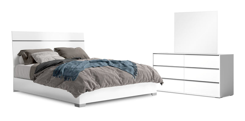 Raia 5pc Bedroom Set with Panel Bed, Dresser & Mirror - Made in Italy, Modern, White - King Size