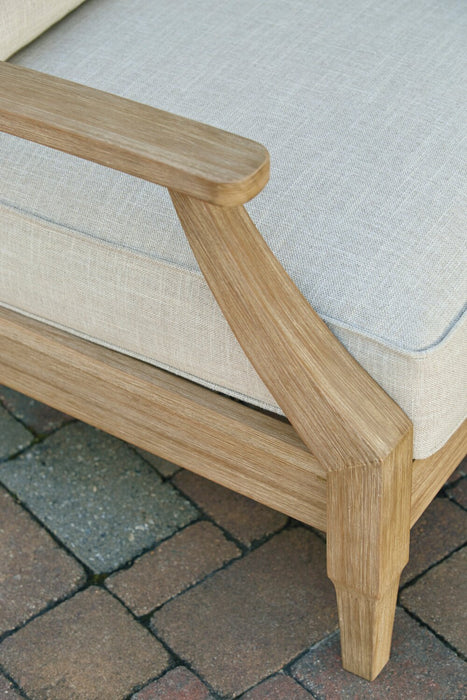 Juno Outdoor Patio Chair - Eucalyptus Wood & Nuvella Fabric, UV & Weather Resistant - Natural/Beige