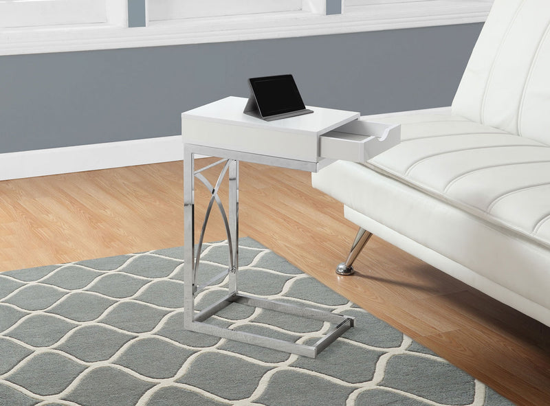Turin 16\" C-Shaped Chairside Table with Drawer - Glossy White