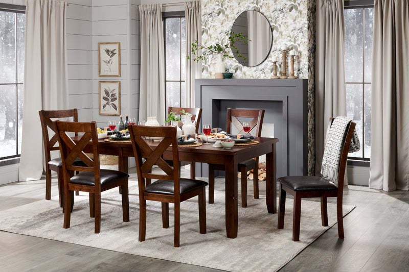 Talia 7pc Dining Set with Table & 6 Chairs, 60-78\"W Extension - Brown