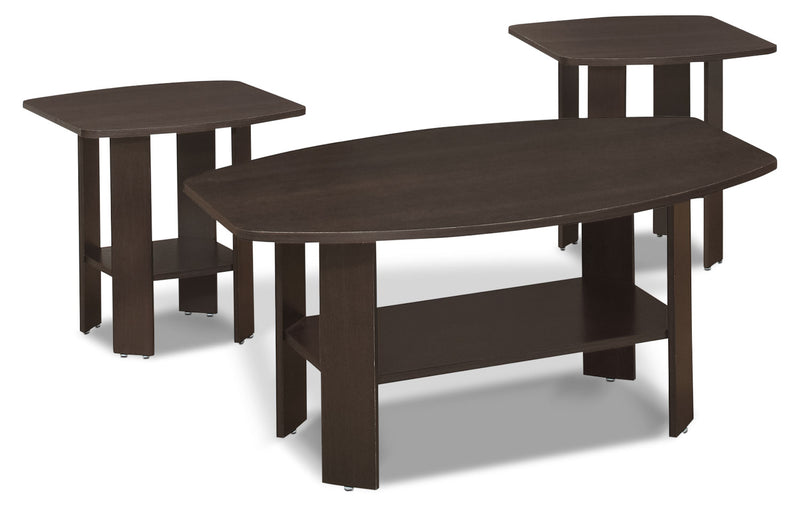 Rosario 36\" Traditional 3-Pack Coffee + 2 End Tables with Shelf - Espresso