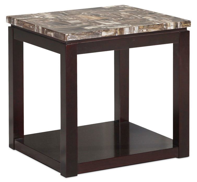 Sicily 22\" Traditional End Table with Shelf - Dark Brown Base with Weathered Marble Look Top