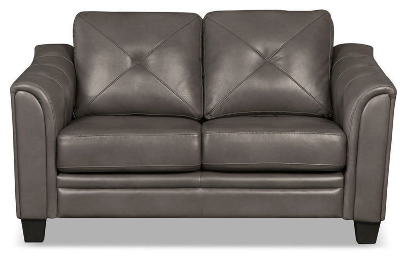 Andi 62\" Leather-Look Fabric Loveseat with Button Tufting - Grey