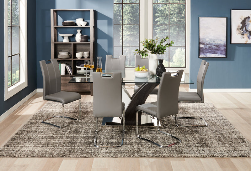 Tuxedo Dining Table with Glass Top, Pedestal Base, 72\"W - Grey & White