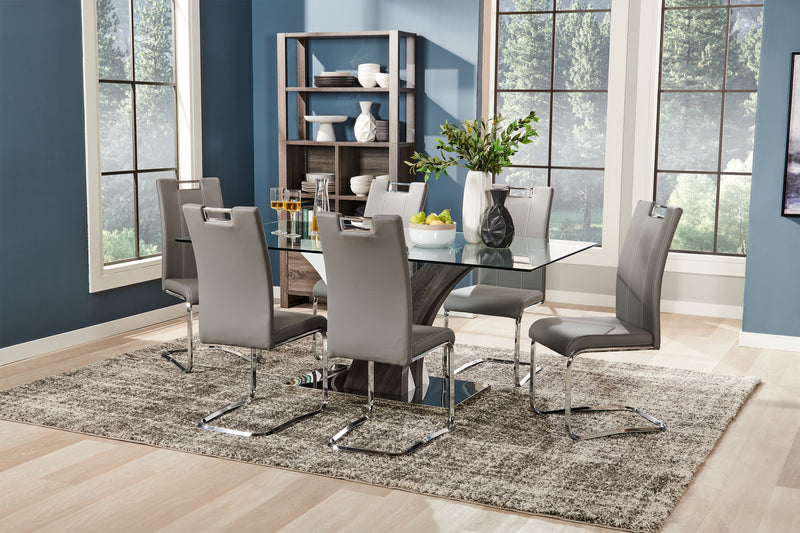 Tuxedo Dining Table with Glass Top, Pedestal Base, 72\"W - Grey & White