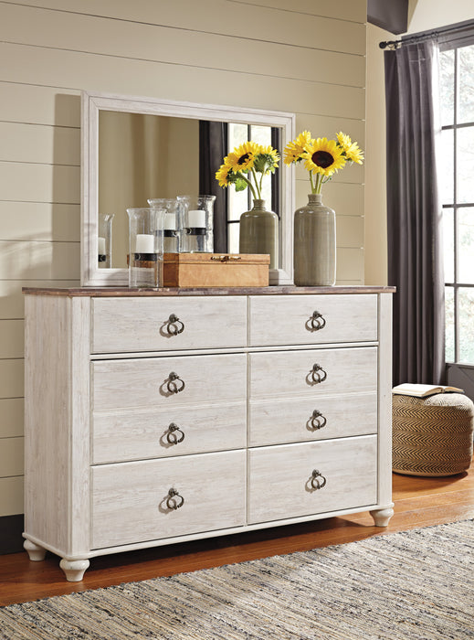 Willowton Bedroom Dresser Mirror, Attachable, Wall Hanging - Whitewash