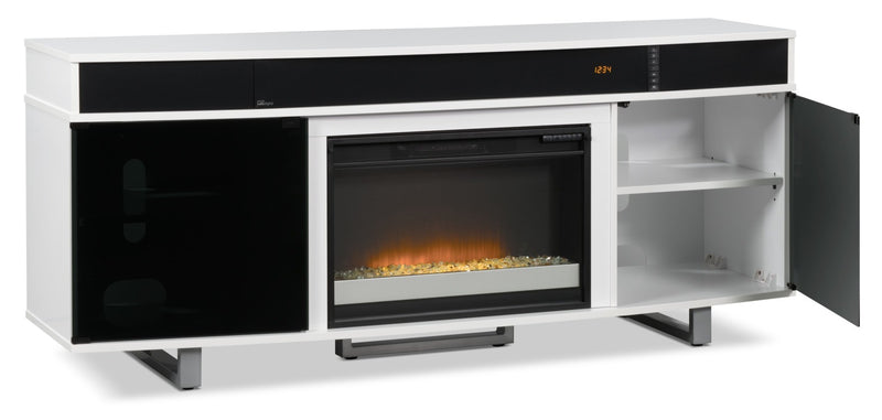 Odesos 72\" Modern Electric Fireplace TV Stand with Storage and Cable Management for TVs up to 80\"- White