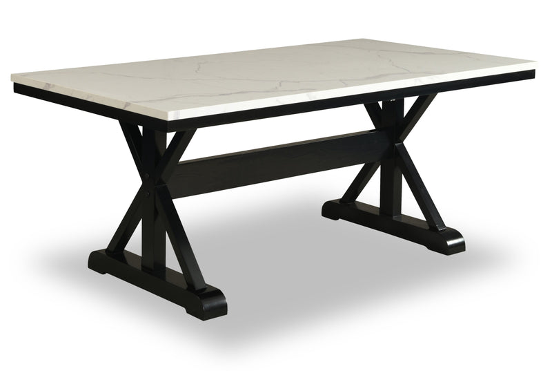 Verona Dining Table with Culture Marbled Top, Trestle Base, 70\"W - White