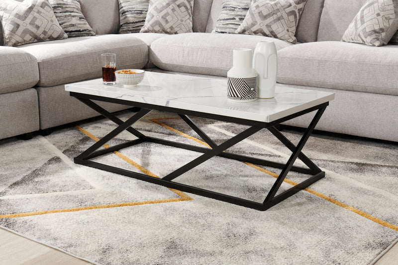 Verona 47.25\" Modern Coffee Table with Culture Marble Top - White Marble & Black