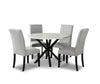 Verona 5pc Dining Set with Table & 4 Chairs, Culture Marbled Top, Metal, 42\"W Round - White