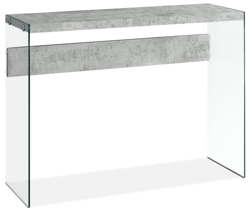Yonah 44\" Modern Sofa Table - Cement Grey with Glass Legs