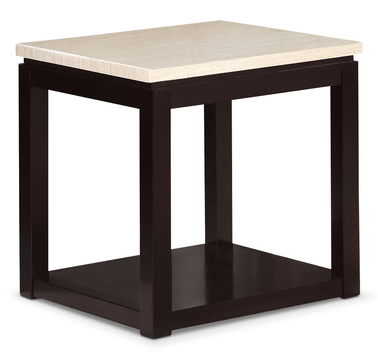 Sicily 22\" Modern End Table with Shelf - Dark Brown Base with Beige Marble Look Top