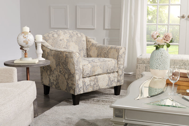 Made in Canada Wynn 33\" Linen-Look Fabric Accent Chair with Flared Arms and Wood Legs - Floral Multicolour 