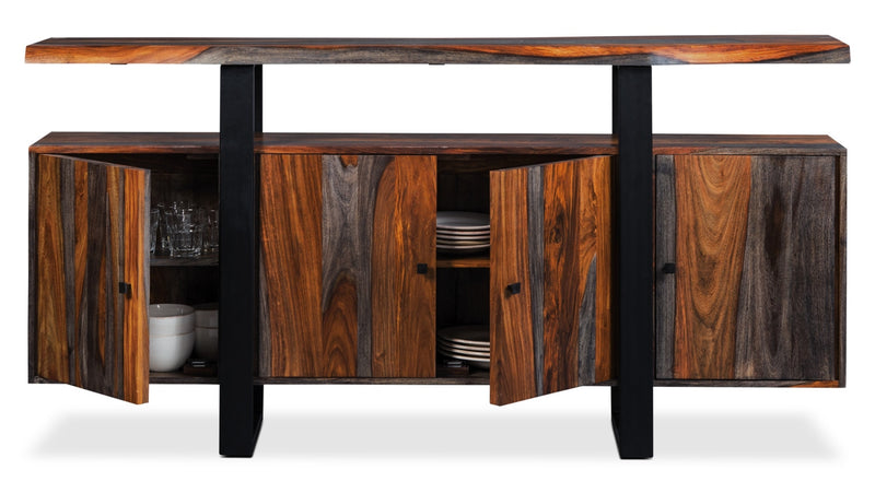 Bowery Dining Server with Storage & Shelf, Sheesham Wood, Metal, 69\"W - Brown