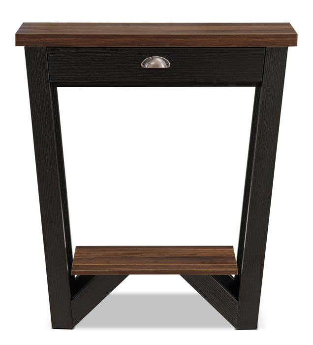 Arika 31\" Modern End Table with Storage and Shelf - Dark Walnut annd Black 