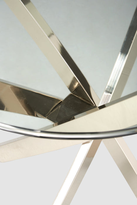 Zila 24\" Modern Round Glass Top End Table - Silver with Stainless Steel Base
