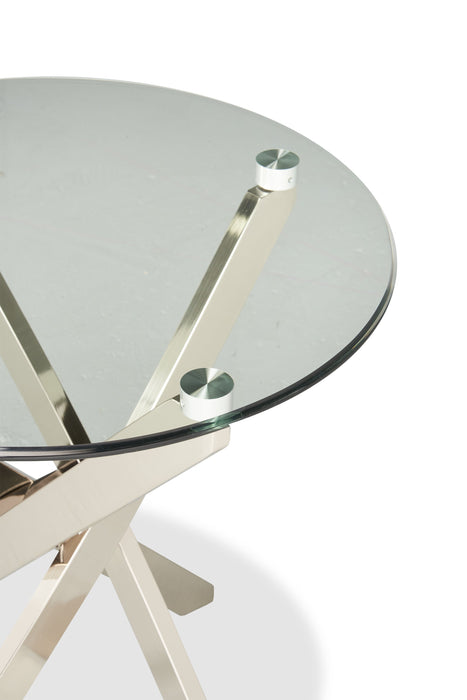 Zila 24\" Modern Round Glass Top End Table - Silver with Stainless Steel Base