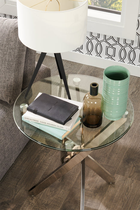 Zila 24\" Modern Round Glass Top End Table - Silver with Stainless Steel Base