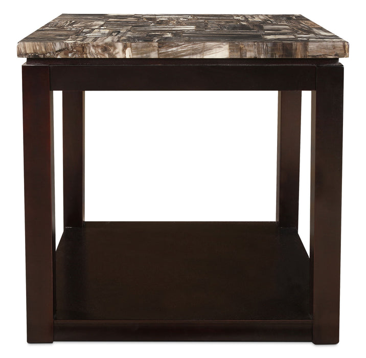 Sicily 22\" Traditional End Table with Shelf - Dark Brown Base with Weathered Marble Look Top